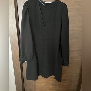 Zara A-line black V neck dress